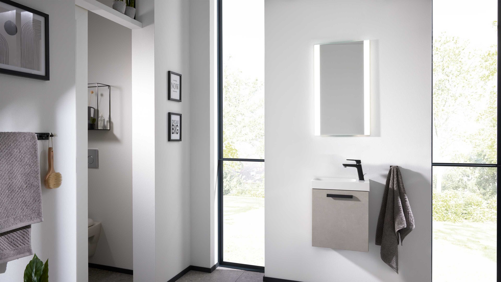 Badmöbel-Set Interliving aus Holz in Hellgrau Interliving Bad Serie 7842 - Gäste WC-Kombination sandfarbener Beton - Sand, Breite ca. 40 cm