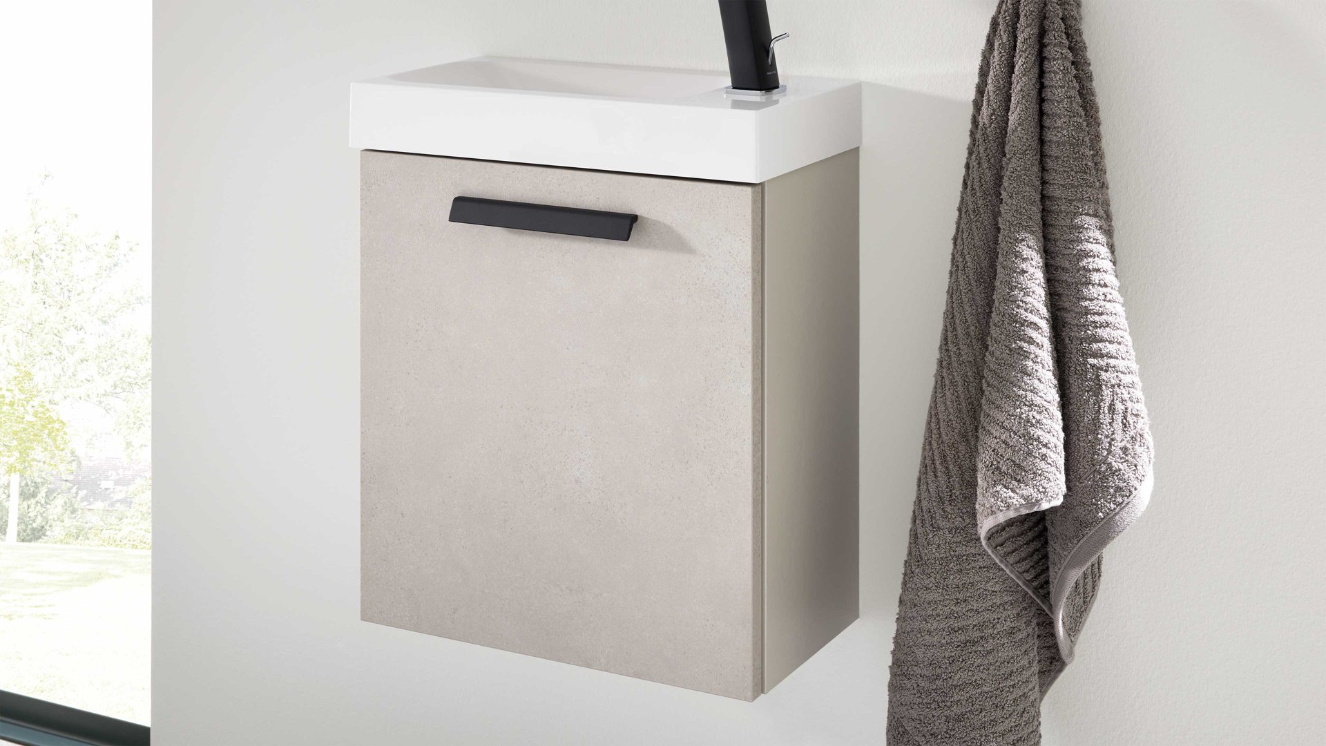 Badmöbel-Set Interliving aus Holz in Hellgrau Interliving Bad Serie 7842 - Gäste WC-Kombination sandfarbener Beton - Sand, Breite ca. 40 cm