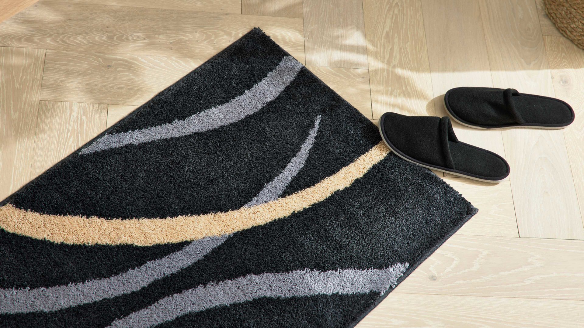 Badematte / Badeteppich Interliving aus Kunstfaser in Anthrazit Interliving Badteppich Serie 9111 anthrazitfarben gemustert - ca. 65 x 115 cm