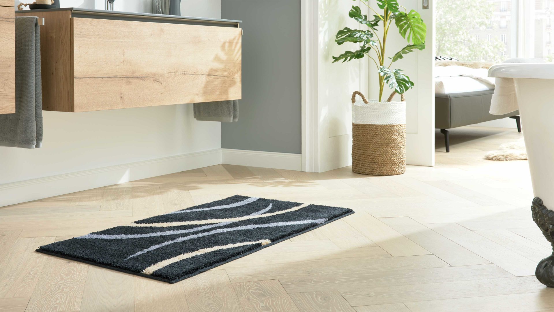 Badematte / Badeteppich Interliving aus Kunstfaser in Anthrazit Interliving Badteppich Serie 9111 anthrazitfarben gemustert - ca. 60 x 90 cm