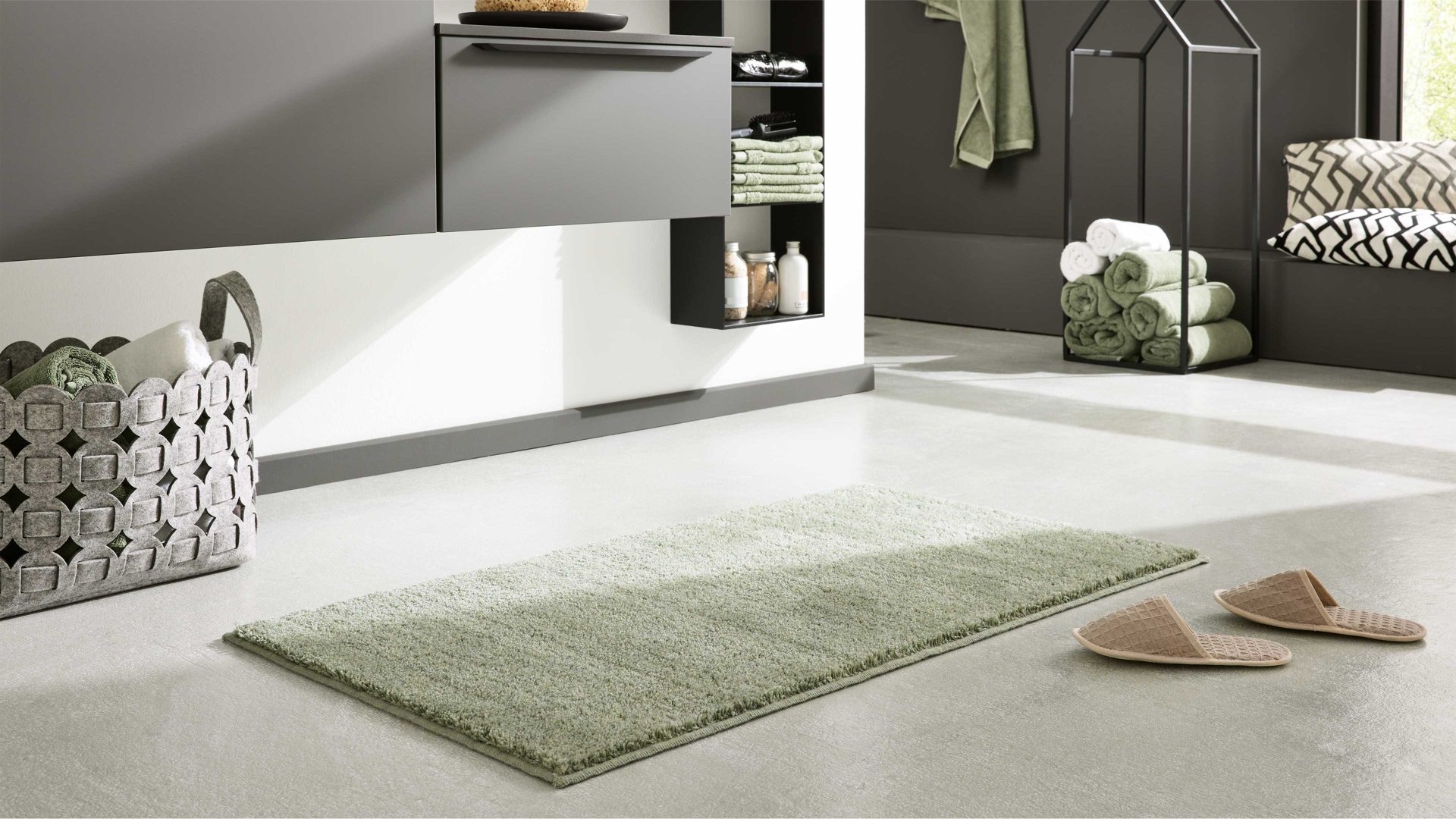 Badematte / Badeteppich Interliving aus Kunstfaser in Hellgrün Interliving Badteppich Serie 9112 Jade - ca. 50 x 60 cm