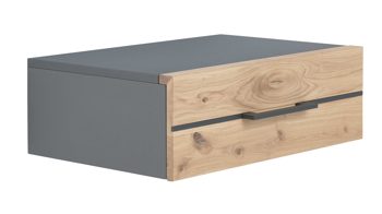 Nachtkommode Interliving aus Holz in Holzfarben Interliving Schlafzimmer Serie 1029 – Hängekonsole rechts, eine Schublade - Wildeiche & Graphit