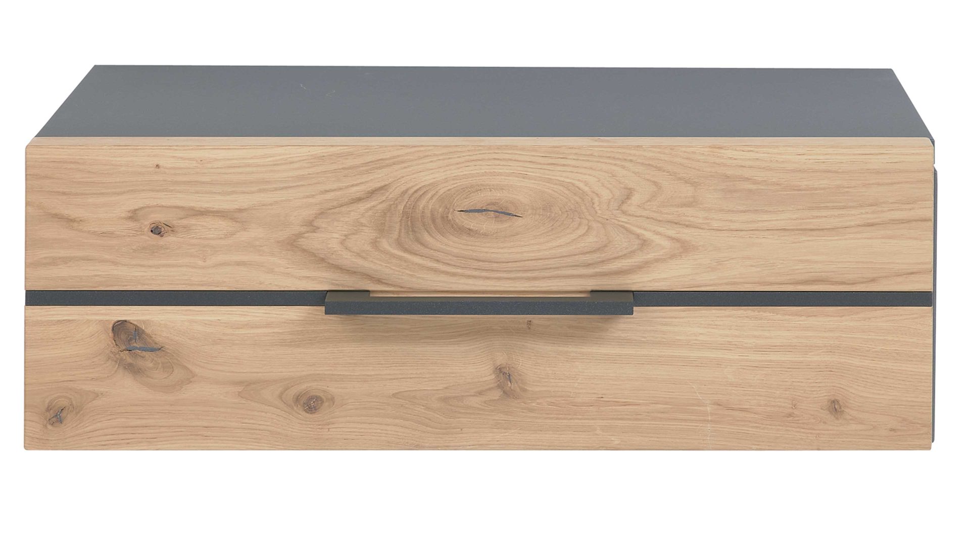 Nachtkommode Interliving aus Holz in Holzfarben Interliving Schlafzimmer Serie 1029 – Hängekonsole rechts, eine Schublade - Wildeiche & Graphit