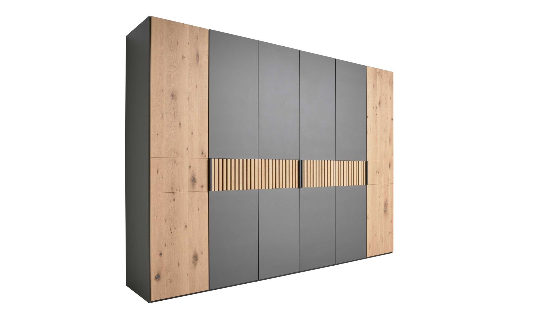 Kleiderschrank Interliving aus Holz in Holzfarben Interliving Schlafzimmer Serie 1029 – Kleiderschrank Wildeiche & Graphit - sechstürig, Breite ca. 299 cm