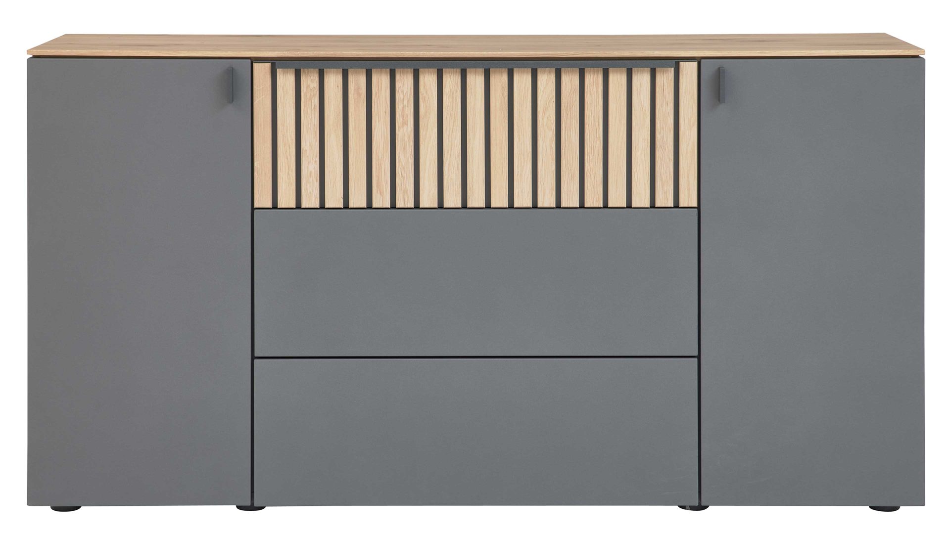Kombikommode Interliving aus Holz in Holzfarben Interliving Schlafzimmer Serie 1029 – Kombikommode Wildeiche & Graphit - drei Schubladen, zwei Türen, Breite ca. 154 cm
