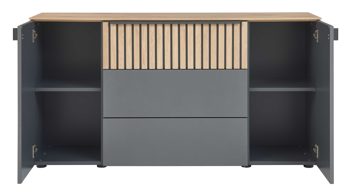 Kombikommode Interliving aus Holz in Holzfarben Interliving Schlafzimmer Serie 1029 – Kombikommode Wildeiche & Graphit - drei Schubladen, zwei Türen, Breite ca. 154 cm