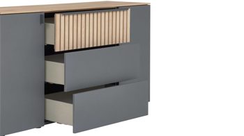 Kombikommode Interliving aus Holz in Holzfarben Interliving Schlafzimmer Serie 1029 – Kombikommode Wildeiche & Graphit - drei Schubladen, zwei Türen, Breite ca. 154 cm