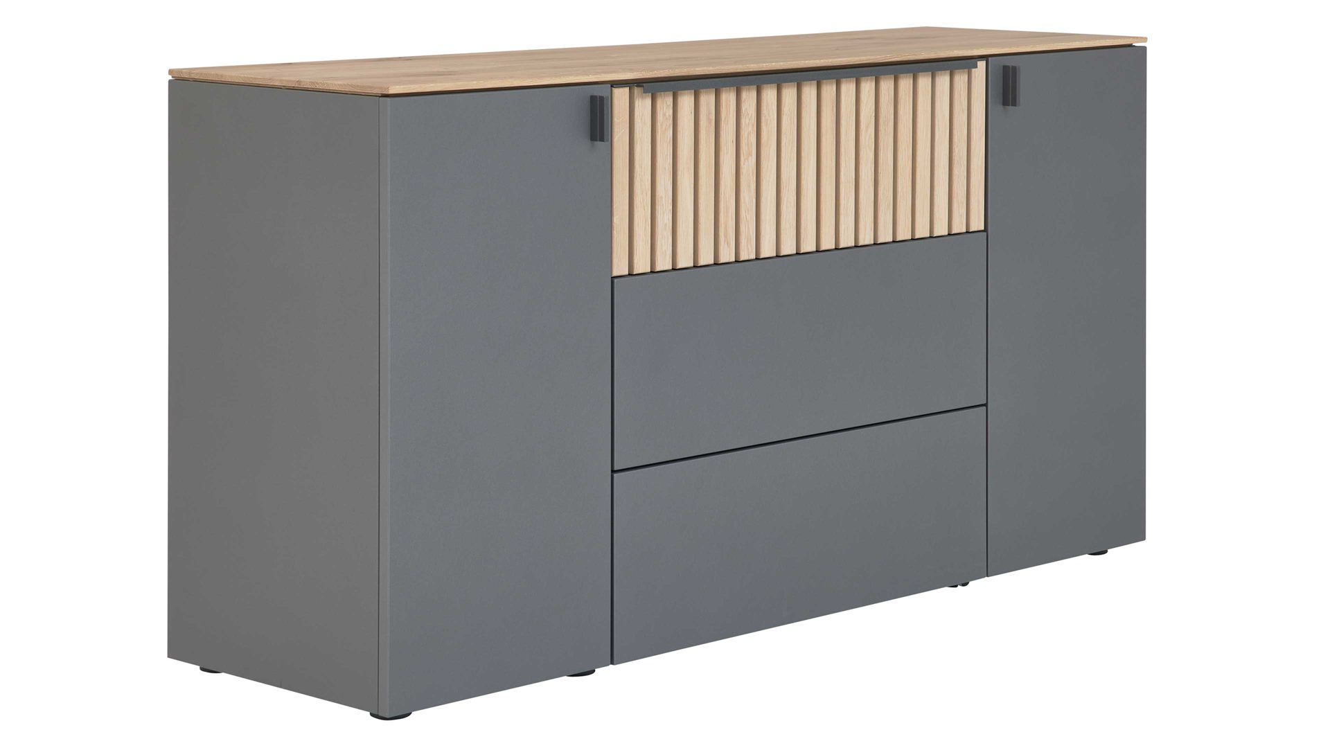 Kombikommode Interliving aus Holz in Holzfarben Interliving Schlafzimmer Serie 1029 – Kombikommode Wildeiche & Graphit - drei Schubladen, zwei Türen, Breite ca. 154 cm