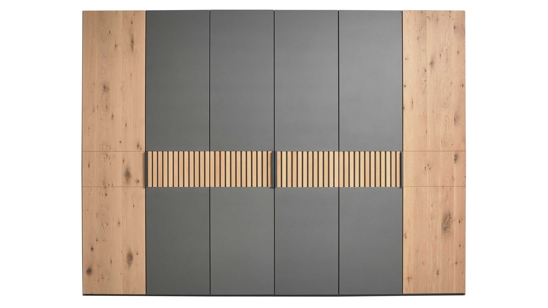 Kleiderschrank Interliving aus Holz in Holzfarben Interliving Schlafzimmer Serie 1029 – Kleiderschrank Wildeiche & Graphit - sechstürig, Breite ca. 299 cm