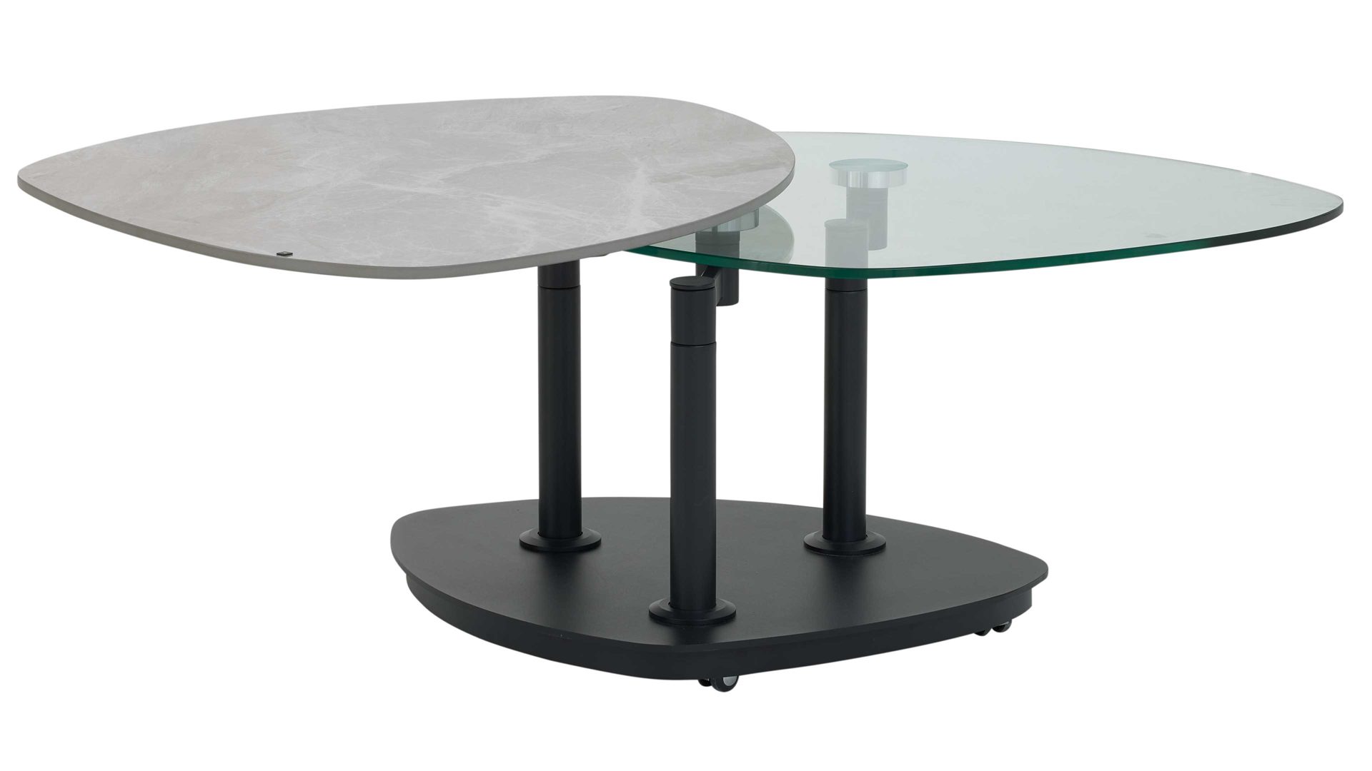 Couchtisch Interliving aus Keramik in Hellgrau Interliving Couchtisch Serie 6219 - Funktions-Couchtisch Marmoroptik Emperador & schwarzer Stahl - ca. 88 x 75 cm