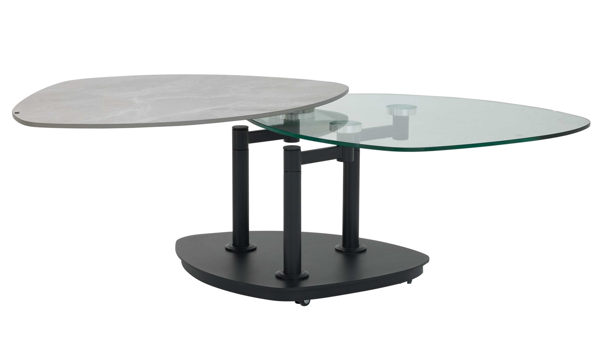 Couchtisch Interliving aus Keramik in Hellgrau Interliving Couchtisch Serie 6219 - Funktions-Couchtisch Marmoroptik Emperador & schwarzer Stahl - ca. 88 x 75 cm