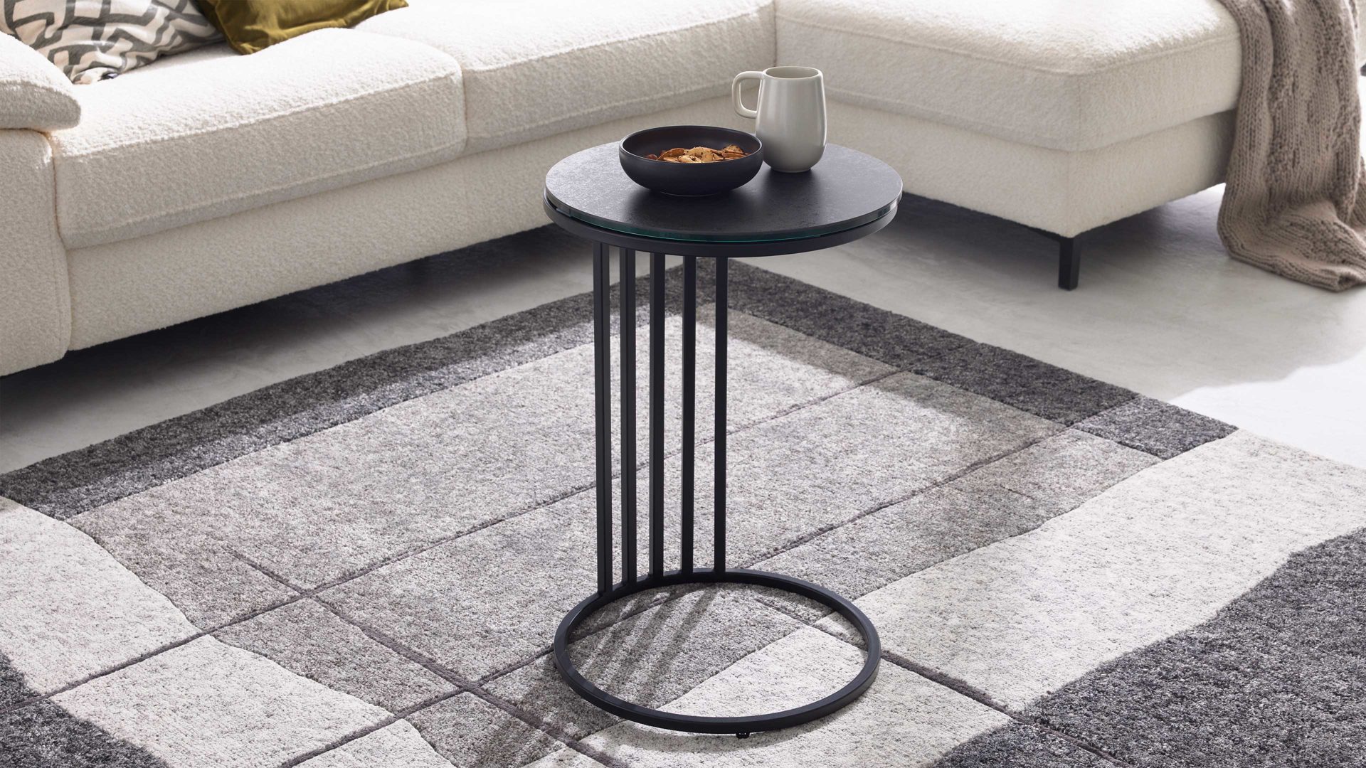 Beistelltisch Interliving aus Keramik in Dunkelgrau Interliving Couchtisch Serie 6220 - Beistelltisch titanfarbene Keramik & schwarzer Stahl &  - Durchmesser ca. 40 cm