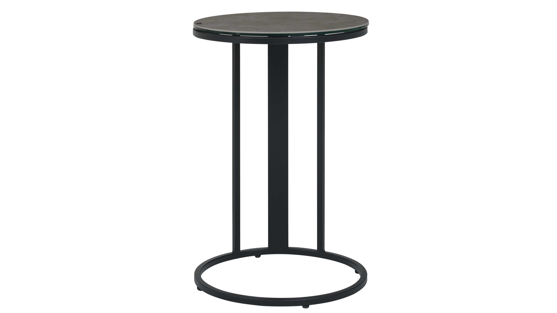 Beistelltisch Interliving aus Keramik in Grau Interliving Couchtisch Serie 6220 - Beistelltisch ET069AR zementgraue Keramik & schwarzer Stahl  - Durchmesser ca. 40 cm