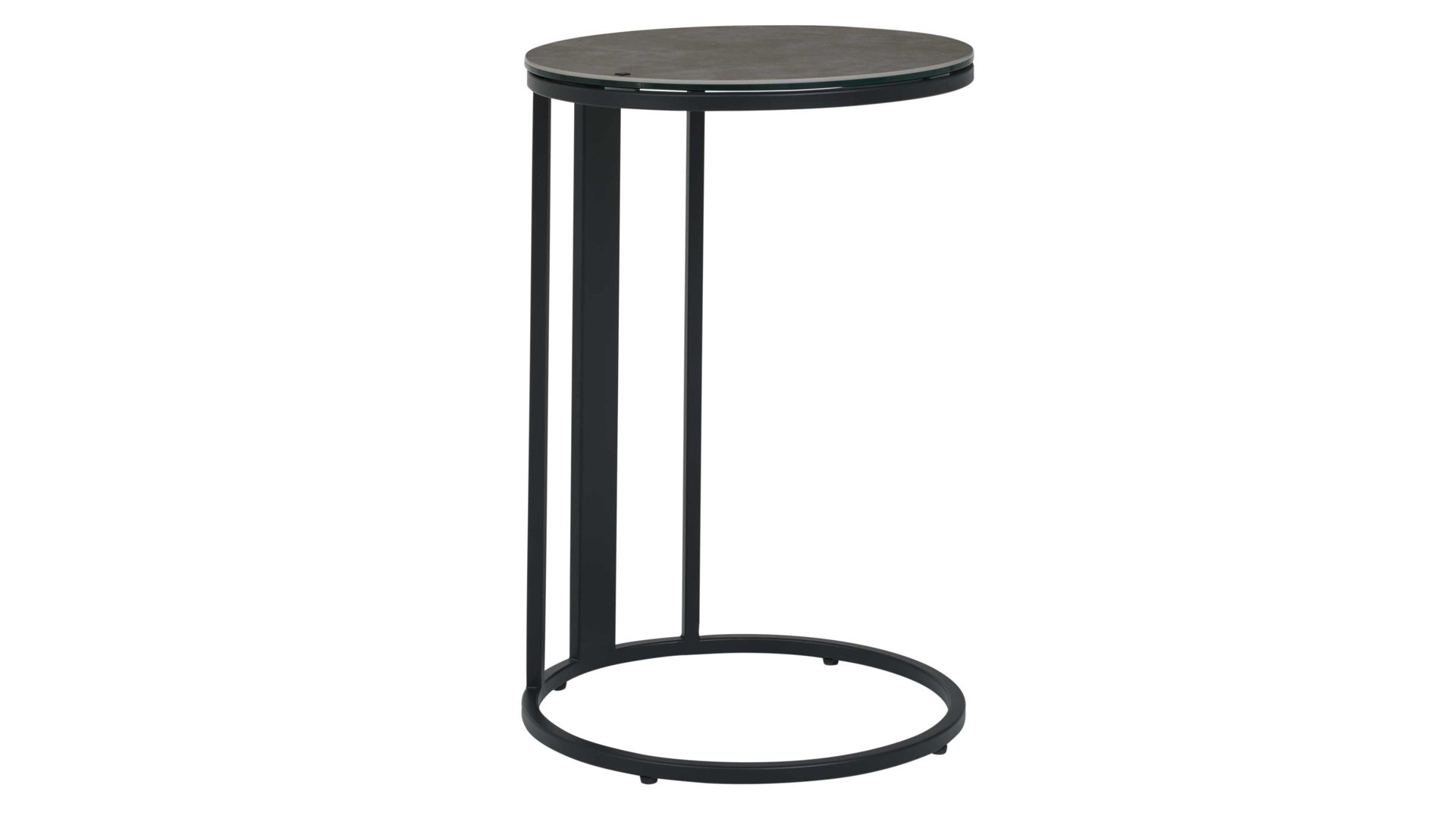 Beistelltisch Interliving aus Keramik in Grau Interliving Couchtisch Serie 6220 - Beistelltisch zementgraue Keramik & schwarzer Stahl  - Durchmesser ca. 40 cm