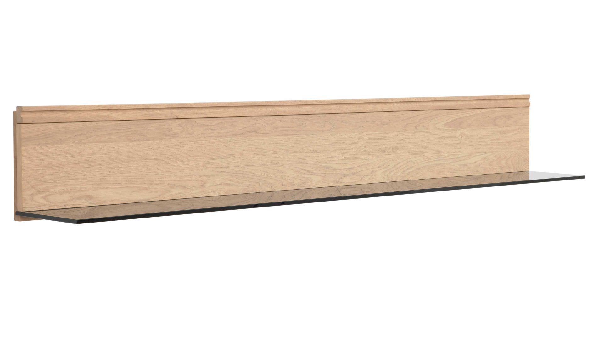 Wandregal Interliving aus Holz in Holzfarben Interliving Wohnzimmer Serie 2025 - Wandregal 40 Wildeiche & Parsolglas - Länge ca. 150 cm