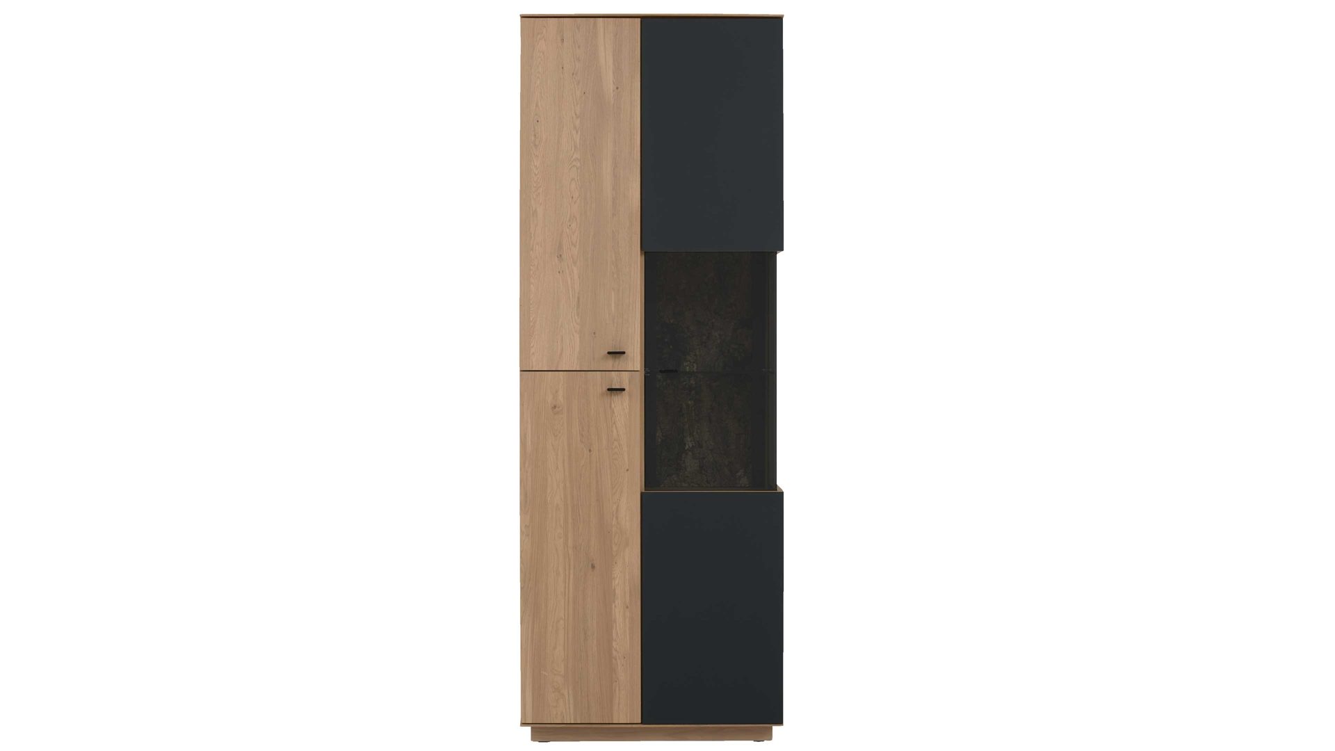 Vitrine Interliving aus Holz in Holzfarben Interliving Wohnzimmer Serie 2025 - Vitrine 01 Wildeiche, Anthrazit & Kork - drei Türen, Höhe ca. 209 cm