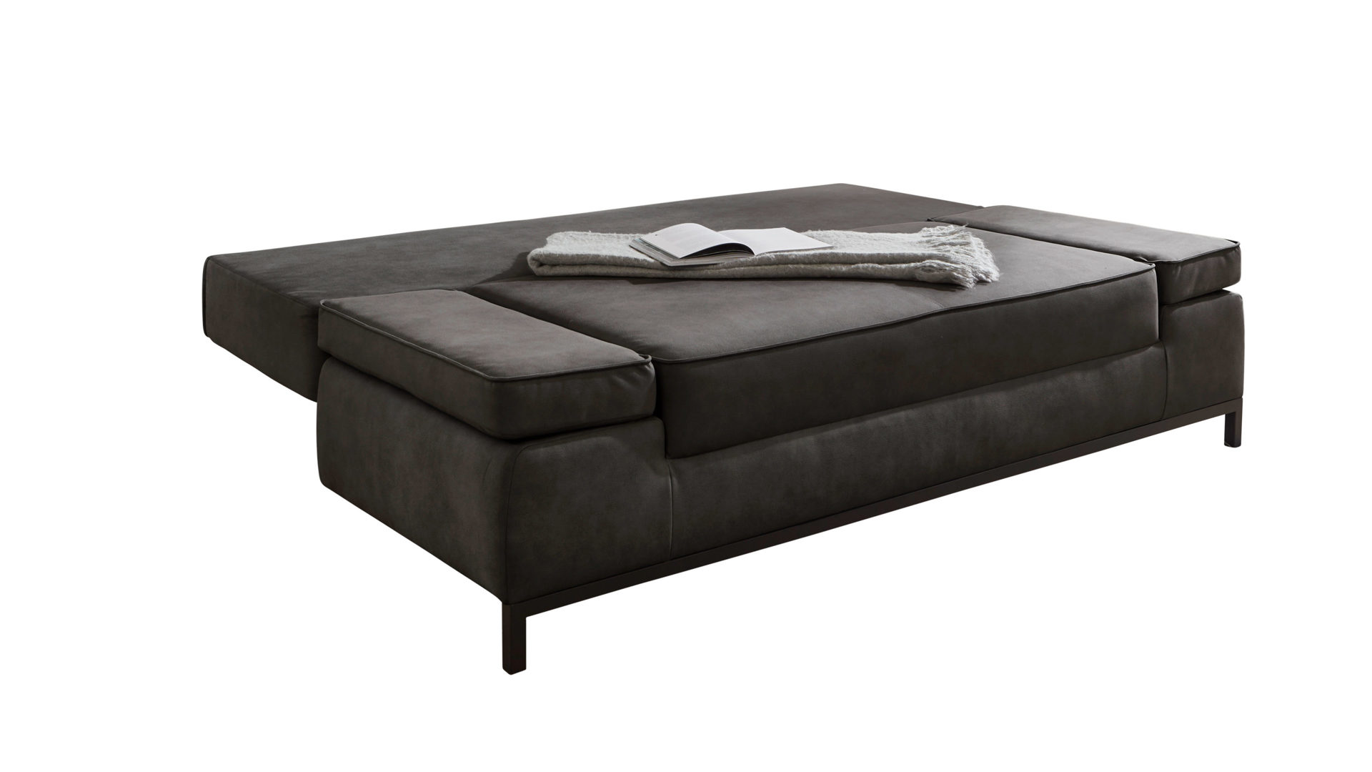 Schlafsofa Sun garden | 162739 aus Stoff in Anthrazit Schlafsofa Jarny anthrazitfarbener Webstoff & schwarze Metallfüße