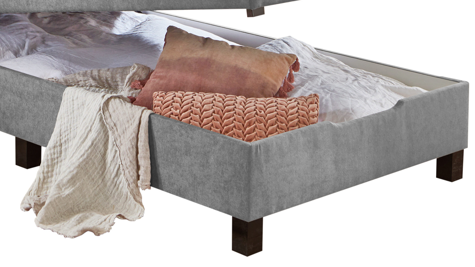 Boxspringbett Sun garden | 162739 aus Stoff in Grau Boxspringbett Jeff silberfarbener Bezug 50343-720 – Liegefläche ca. 120 x 200 cm