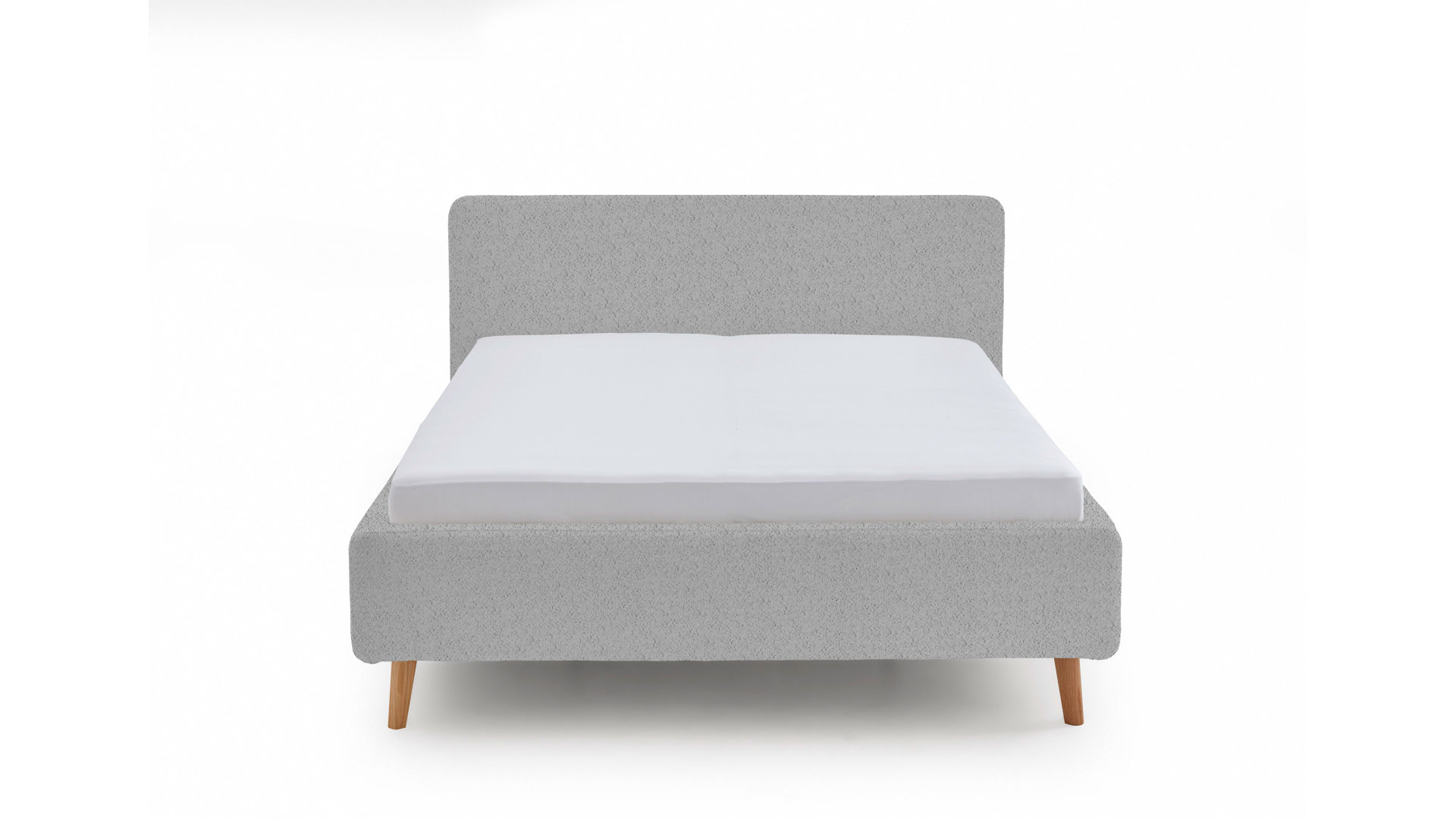 Bettgestell Meise.möbel aus Stoff in Grau Polsterbettgestell Mattis grauer Boucle Bezug Abriamo 6 & Holzfüße - Liegefläche ca. 180 x 200 cm