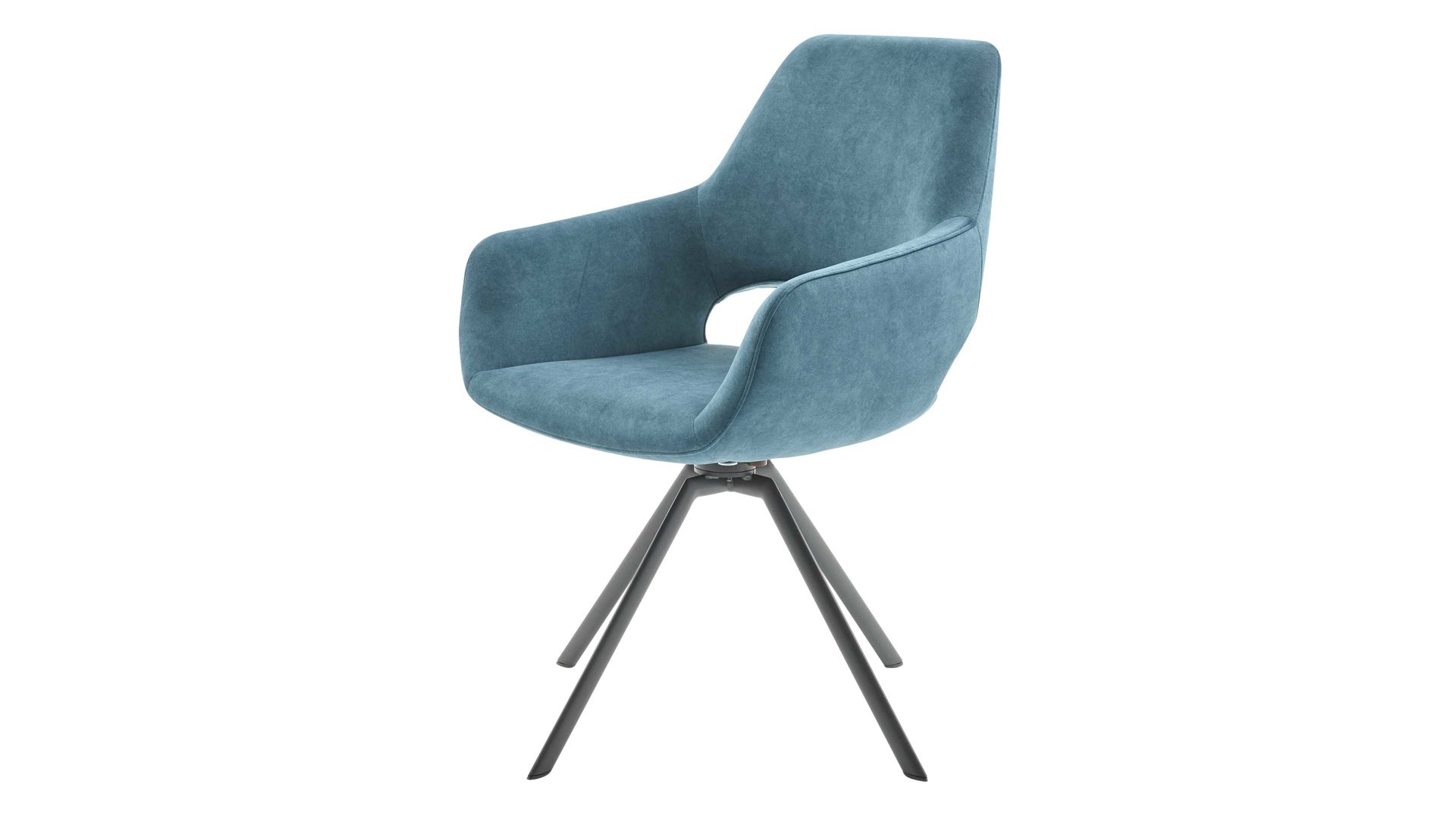 Tischgruppe Interliving aus Stoff in Blau Interliving Esszimmer Serie 5112 - Essgruppe im Skandi-Look petrolfarbene Mikrofaser Dubai PY, anthrazitfarbenes Metall & goldbraune Halifax Eiche