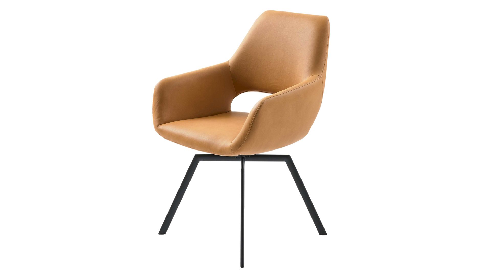 Polsterstuhl Interliving aus Kunstfaser in Orange Interliving Esszimmer Serie 5112 - Schalenstuhl kurkumafarbene Mikrofaser Gavin A3 & anthrazitfarbenes Metall