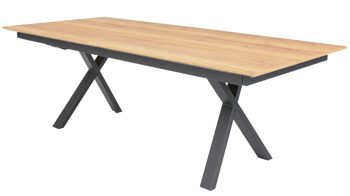 Tischgruppe Interliving aus Stoff in Blau Interliving Esszimmer Serie 5112 - Essgruppe im Skandi-Look petrolfarbene Mikrofaser Dubai PY, anthrazitfarbenes Metall & goldbraune Halifax Eiche