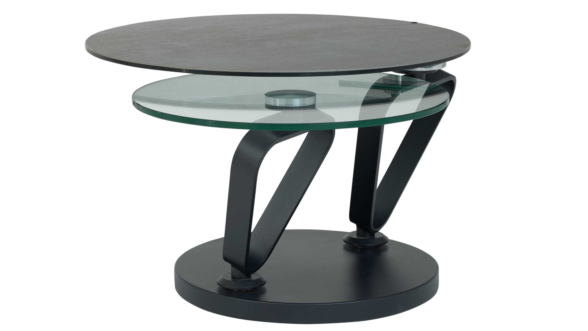 Couchtisch Interliving aus Keramik in Hellgrau Interliving Couchtisch Serie 6218 - Funktionscouchtisch silbergraue Keramik & schwarzer Stahl - Durchmesser ca. 75 cm