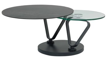 Couchtisch Interliving aus Keramik in Hellgrau Interliving Couchtisch Serie 6218 - Funktionscouchtisch silbergraue Keramik & schwarzer Stahl - Durchmesser ca. 75 cm