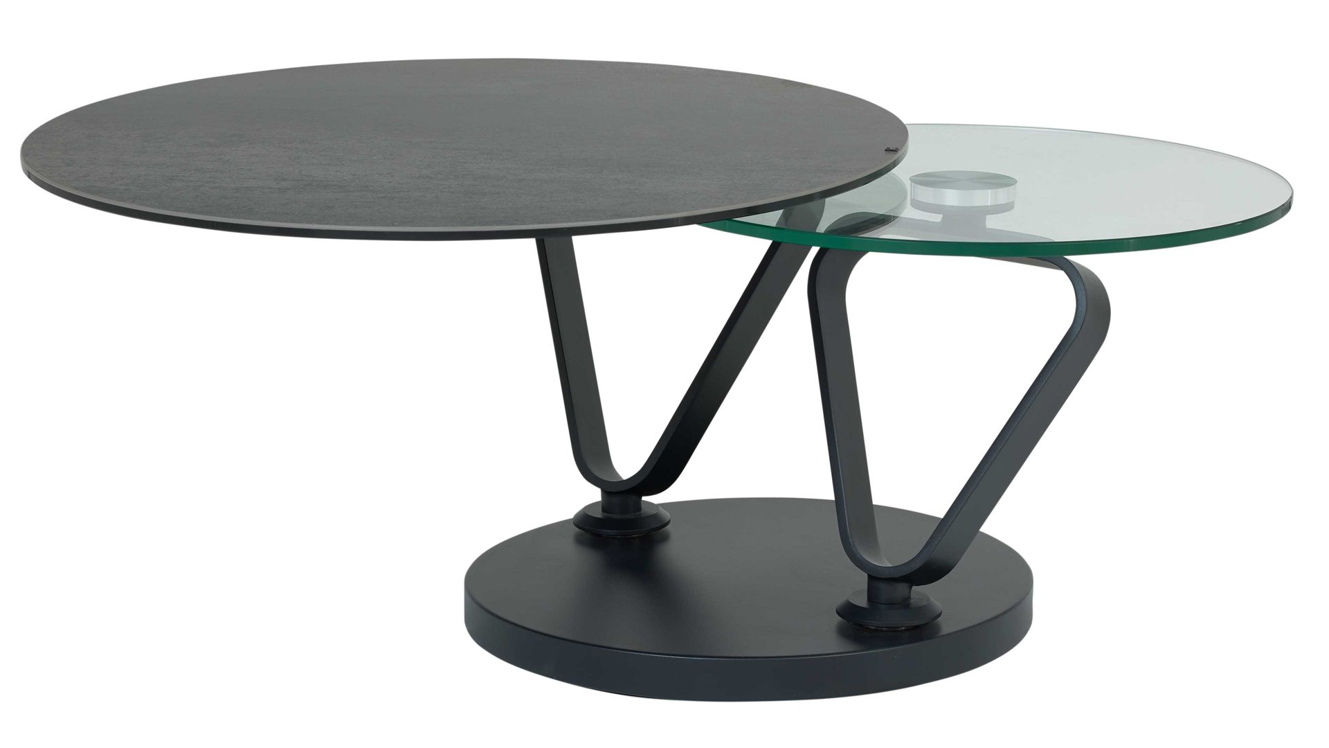 Couchtisch Interliving aus Keramik in Hellgrau Interliving Couchtisch Serie 6218 - Funktionscouchtisch silbergraue Keramik & schwarzer Stahl - Durchmesser ca. 75 cm