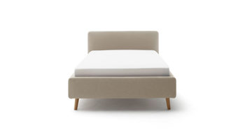 Bettgestell Meise.möbel aus Stoff in Taupe Polsterbettgestell Mattis mit Bettkasten taupefarbenes Flachgewebe Aspen 23 & Holzfüße - Liegefläche ca. 180 x 200 cm