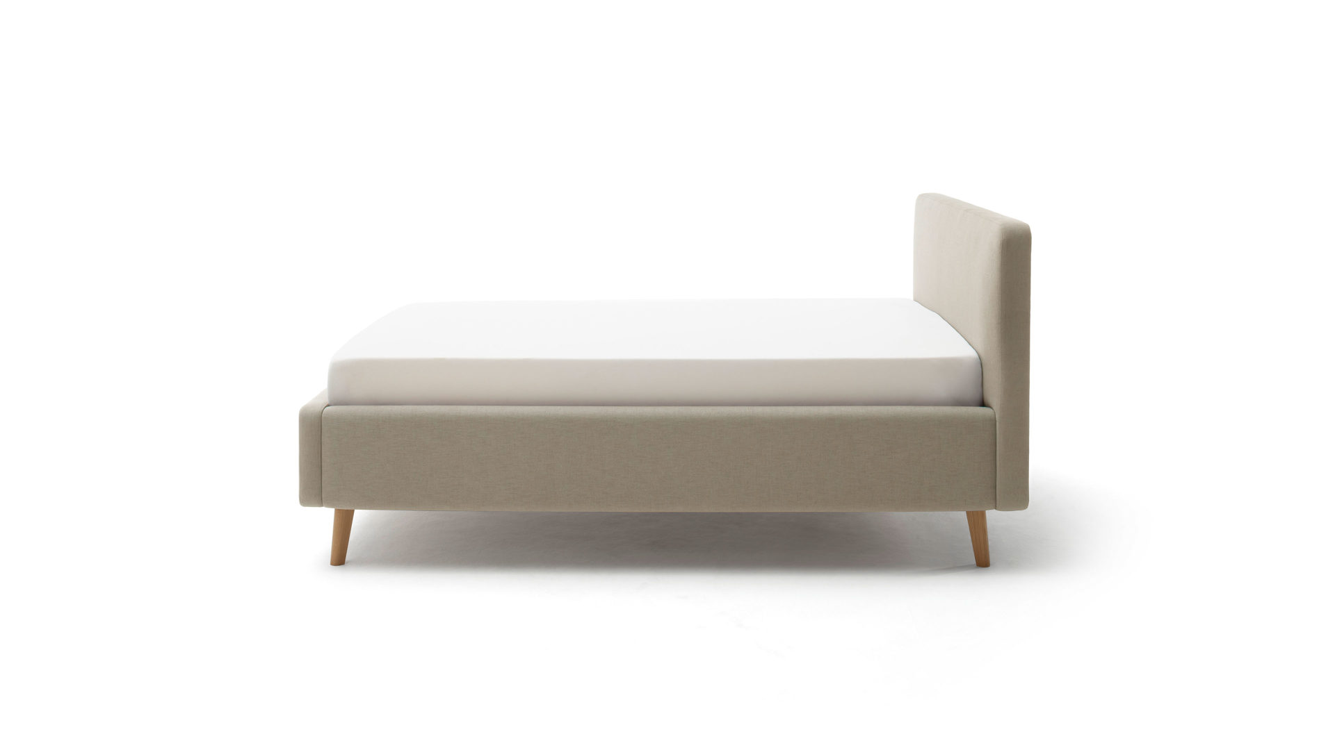Bettgestell Meise.möbel aus Stoff in Taupe Polsterbettgestell Mattis mit Bettkasten taupefarbenes Flachgewebe Aspen 23 & Holzfüße - Liegefläche ca. 180 x 200 cm