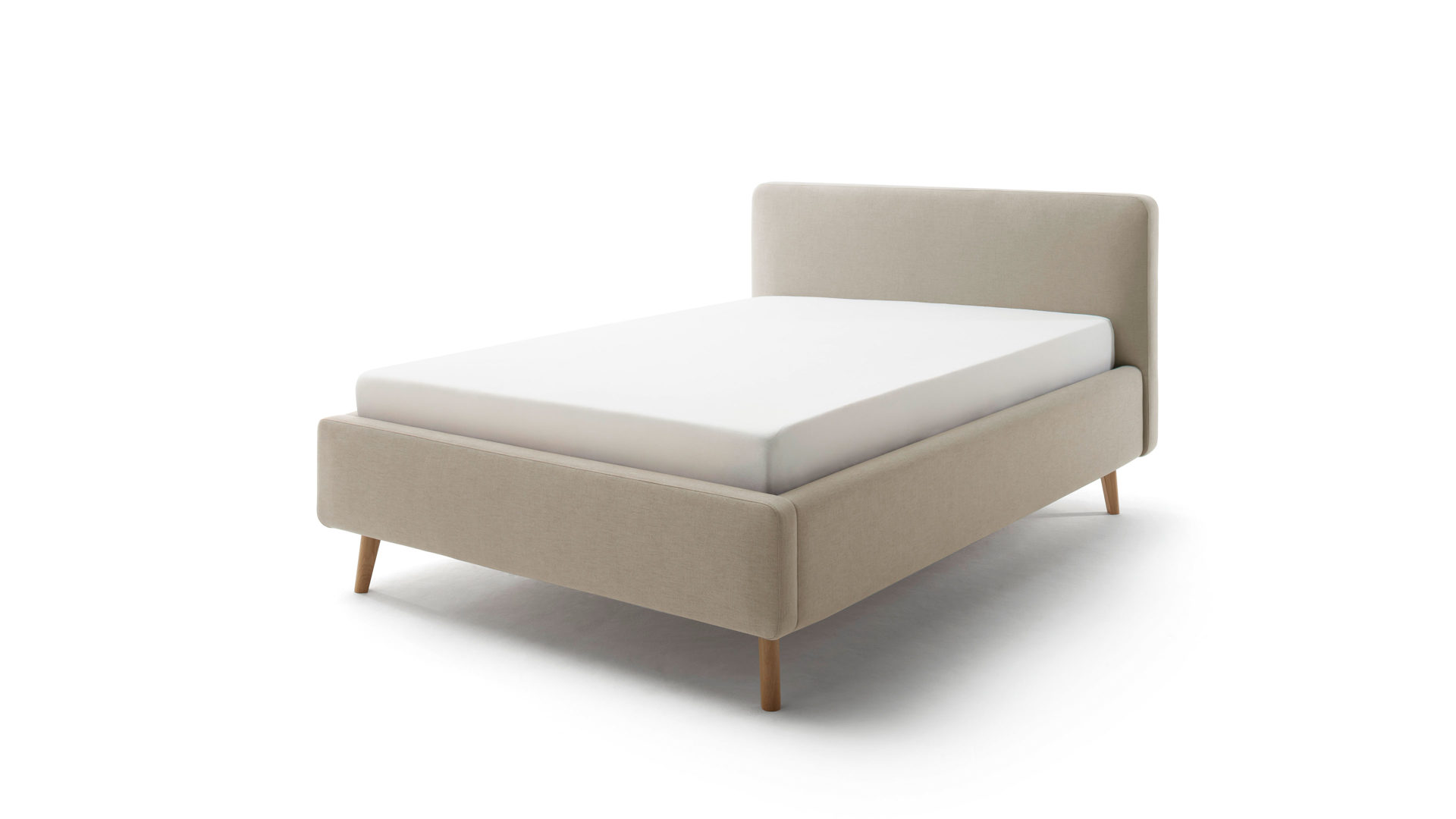 Bettgestell Meise.möbel aus Stoff in Taupe Polsterbettgestell Mattis mit Bettkasten taupefarbenes Flachgewebe Aspen 23 & Holzfüße - Liegefläche ca. 140 x 200 cm