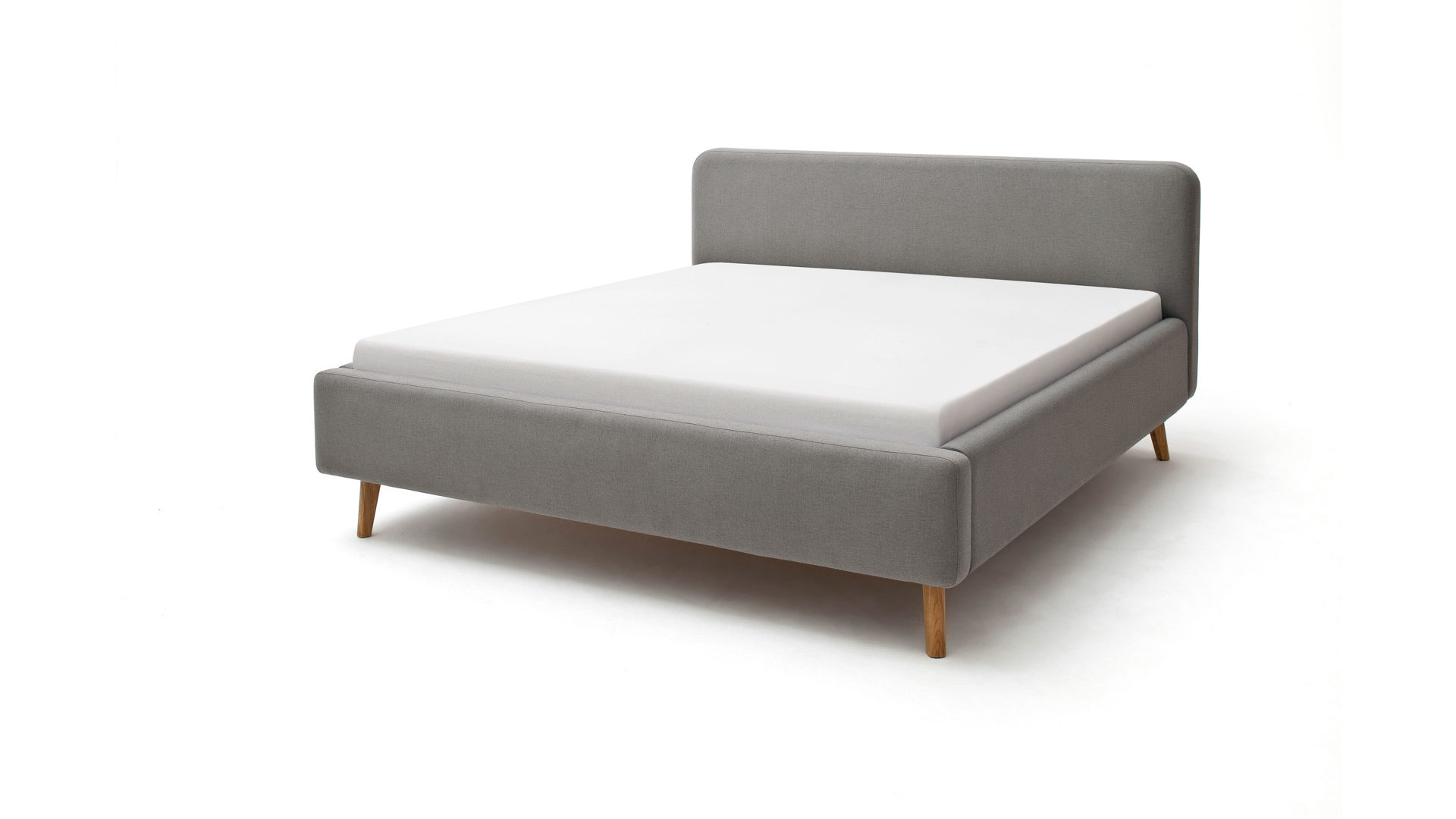 Bettgestell Meise.möbel aus Stoff in Hellgrau Polsterbettgestell Mattis mit Bettkasten hellgraues Flachgewebe Aspen 92 & Holzfüße - Liegefläche ca. 180 x 200 cm
