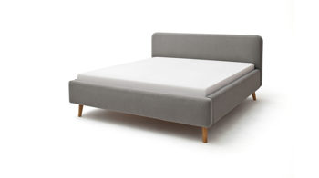 Bettgestell Meise.möbel aus Stoff in Hellgrau Polsterbettgestell Mattis mit Bettkasten hellgraues Flachgewebe Aspen 92 & Holzfüße - Liegefläche ca. 180 x 200 cm