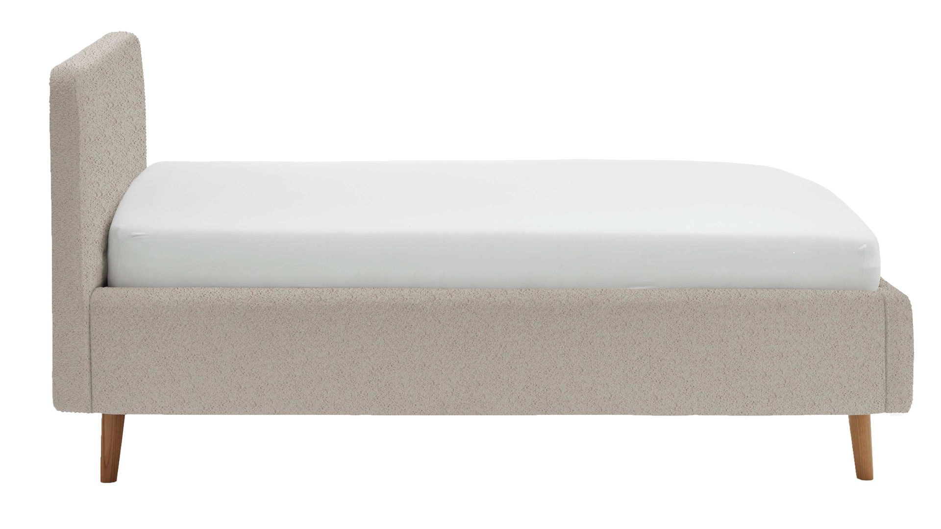 Bettgestell Meise.möbel aus Stoff in Beige Polsterbettgestell Mattis mit Bettkasten beigefarbener Boucle Bezug Abriamo 3  & Holzfüße - Liegefläche ca. 140 x 200 cm