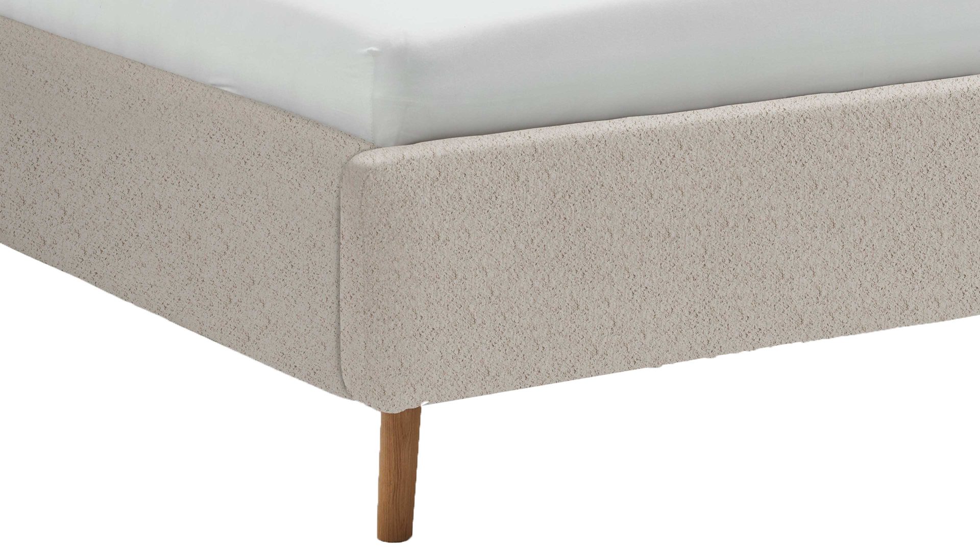 Bettgestell Meise.möbel aus Stoff in Beige Polsterbettgestell Mattis mit Bettkasten beigefarbener Boucle Bezug Abriamo 3  & Holzfüße - Liegefläche ca. 140 x 200 cm