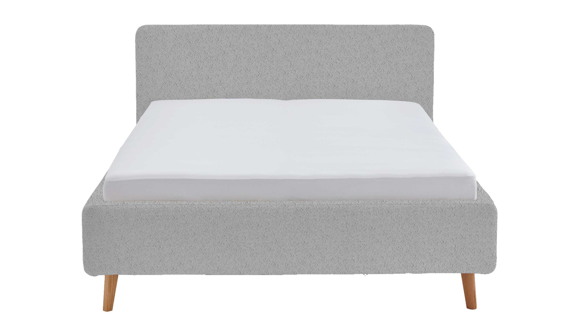 Bettgestell Meise.möbel aus Stoff in Grau Polsterbettgestell Mattis mit Bettkasten grauer Boucle Bezug Abriamo 6 & Holzfüße - Liegefläche ca. 180 x 200 cm