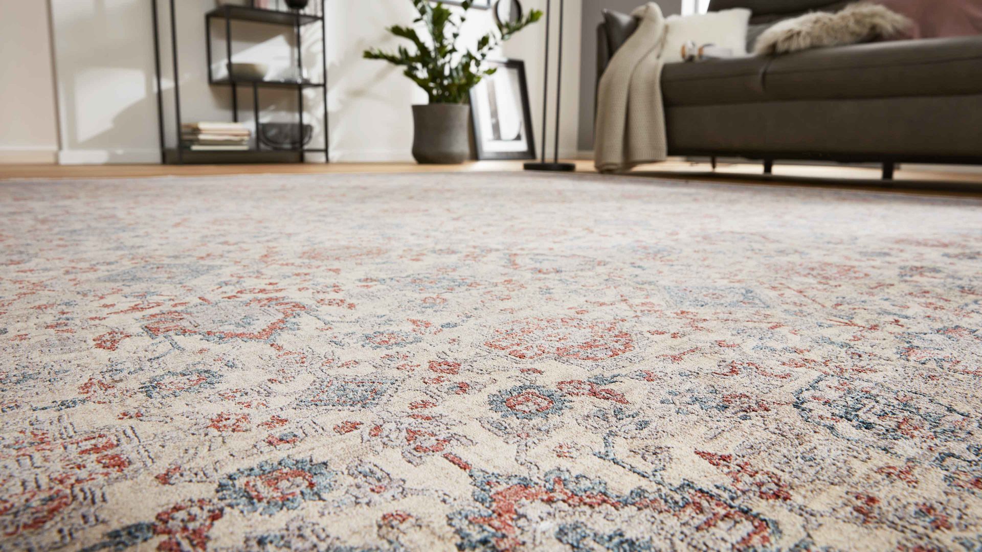 Webteppich Interliving aus Kunstfaser in Blau Interliving Teppich Serie L-8720 Creme-Blau – ca. 120 x 170 cm
