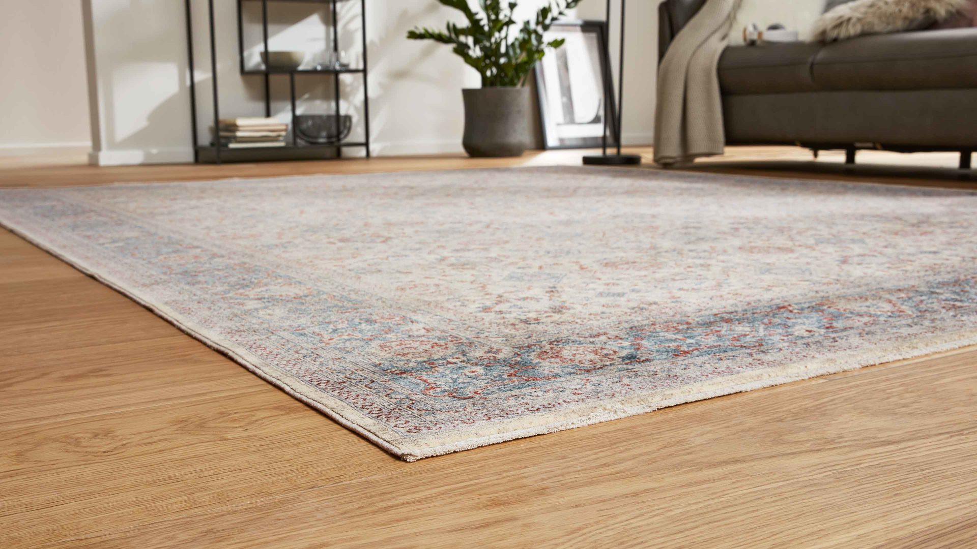 Webteppich Interliving aus Kunstfaser in Blau Interliving Teppich Serie L-8720 Creme-Blau – ca. 120 x 170 cm
