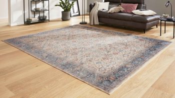 Webteppich Interliving aus Kunstfaser in Blau Interliving Teppich Serie L-8720 Creme-Blau – ca. 67 x 130 cm
