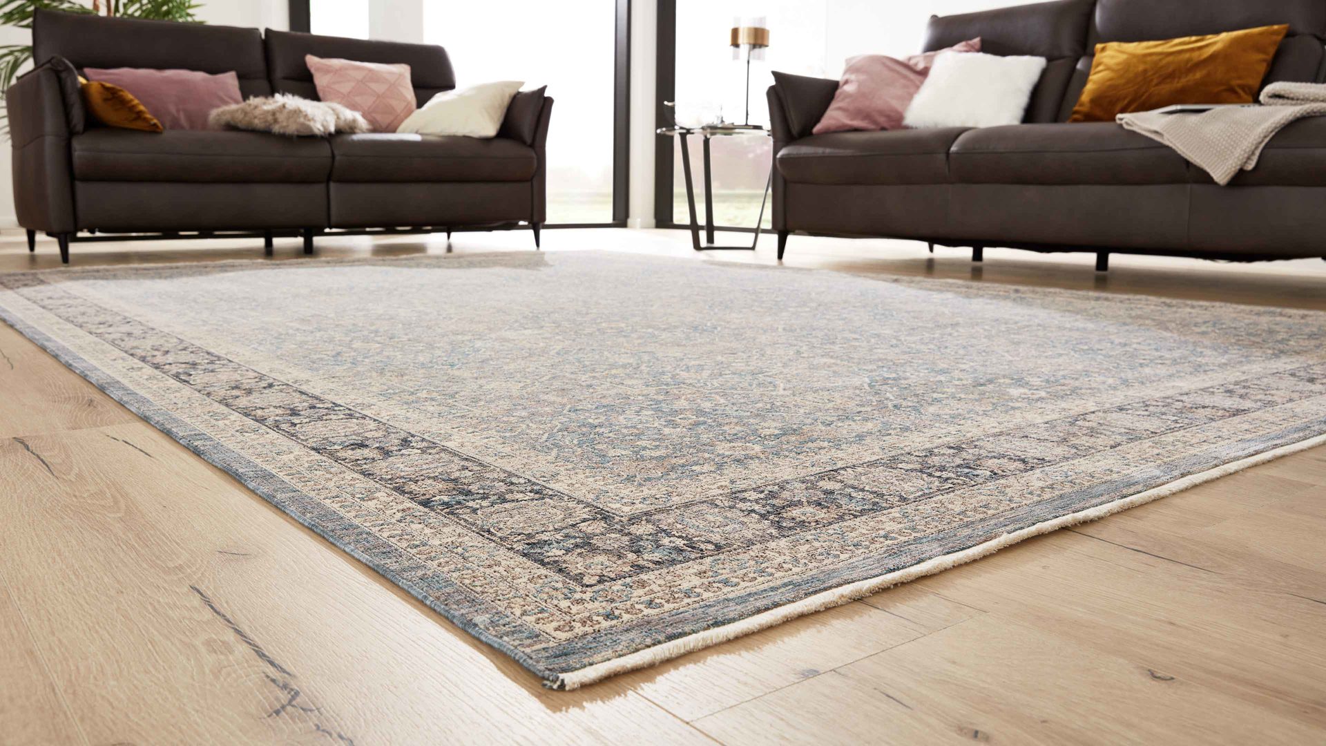 Webteppich Interliving aus Kunstfaser in Blau Interliving Teppich Serie L-8730 Blau-Blau – ca. 67 x 130 cm