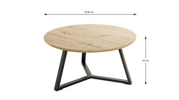 Couchtisch Haku aus MDF in Holzfarben Couchtisch Artisan Eiche & schwarzes Metallgestell - Durchmesser ca. 80 cm