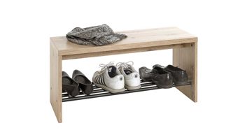 Schuhregal Haku aus MDF in Holzfarben Schuhbank Artisan Eiche &  schwarzes Metall - Breite ca. 80 cm