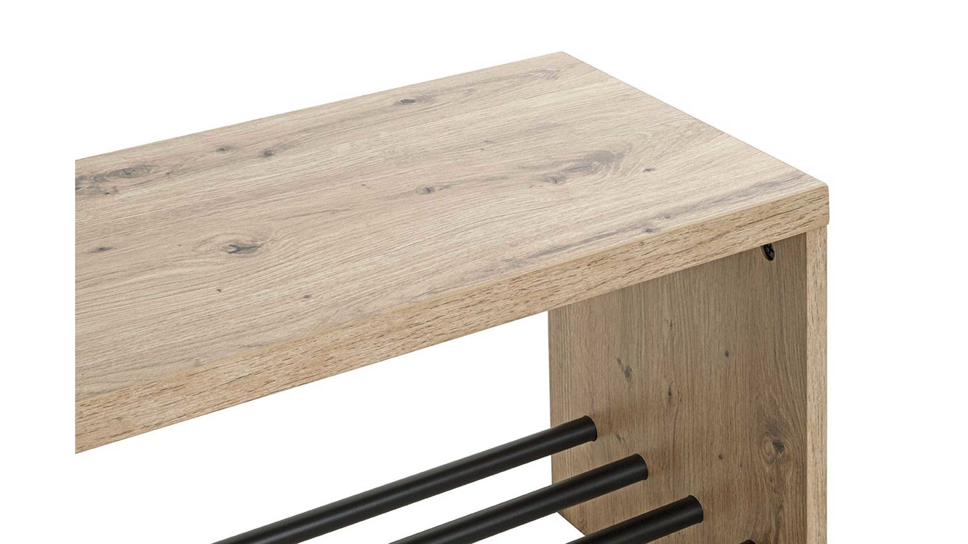 Schuhregal Haku aus MDF in Holzfarben Schuhbank Artisan Eiche &  schwarzes Metall - Breite ca. 80 cm