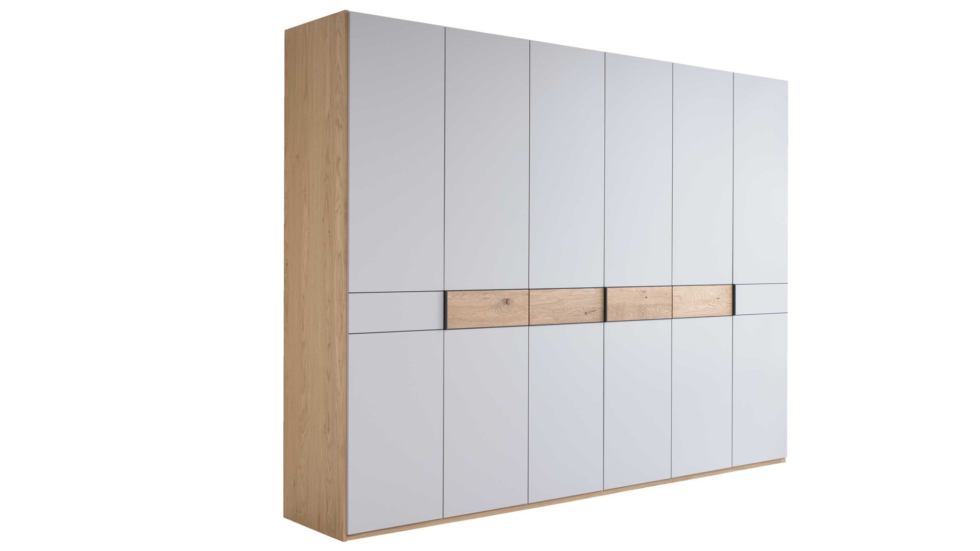 Kleiderschrank Interliving aus Holz in Hellgrau Interliving Kleiderschrank Serie 1207 – Kleiderschrank 975270 Satingrau & Wildeiche - sechs Türen, Breite ca. 269 cm