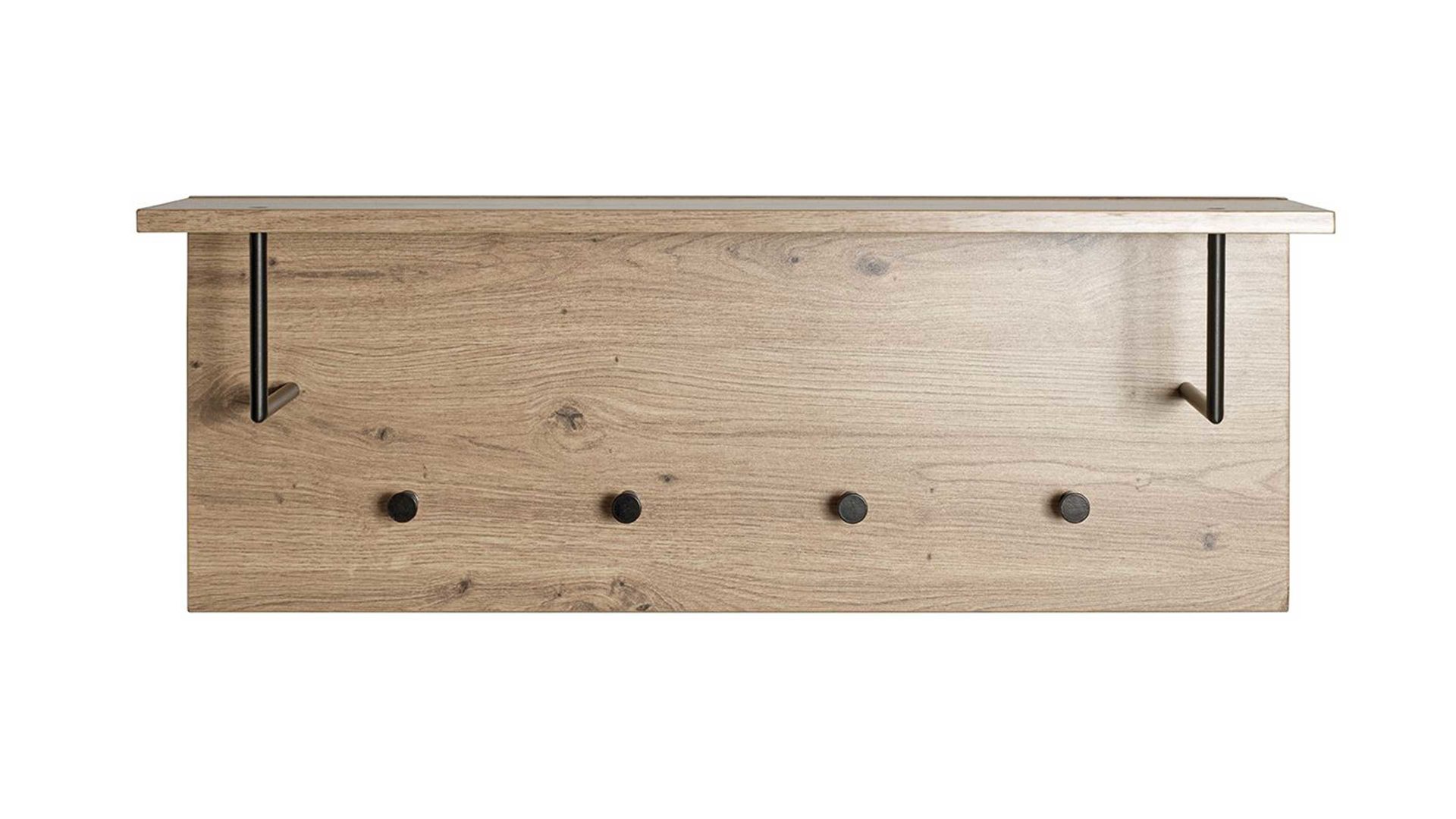 Wandgarderobe Haku aus MDF in Holzfarben Wandgarderobe Artisan Eiche & schwarzes Metall, mit Ablage - ca. 80 x 30 cm