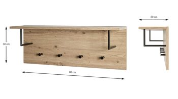 Wandgarderobe Haku aus MDF in Holzfarben Wandgarderobe Artisan Eiche & schwarzes Metall, mit Ablage - ca. 80 x 30 cm
