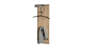 Garderobenpaneel Haku aus MDF in Holzfarben Wandgarderobe Artisan Eiche & schwarzes Metall, mit Ablage - ca. 30 x 100 cm