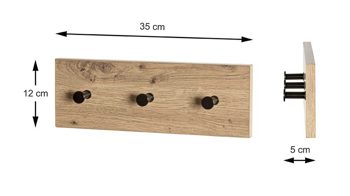 Wandgarderobe Haku aus MDF in Holzfarben Wandgarderobe Artisan Eiche & schwarzes Metall - ca. 35 x 12 cm