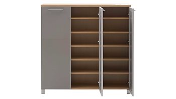 Schuhschrank Voss möebel aus Holz in Braun VOSS MÖBEL Schuhkommode Santina bzw. Schuhschrank Eiche Bianco & taupefarbenes Glas – drei Türen